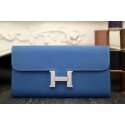 Imitation Cheap Hermes Constance Long Wallets Original Leather HA909 Blue VS05447