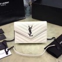 Knockoff Saint Laurent Monogram Small Grained Matelasse Leather Chain Wallet White Y121280 VS01118
