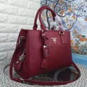 Prada Litchi Leather Double Tote Bag Burgundy BN2970 VS03679