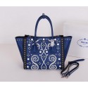 Prada Saffiano Embroidered Tote Bag BN2619E Royal VS01872