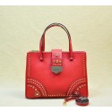 Prada Saffiano Leather Tote With Metal Studs B2752M Red VS06594