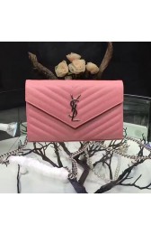 Copy Designer Saint Laurent Pink Grained Matelasse Leather Chain Wallet Y221220 VS05231