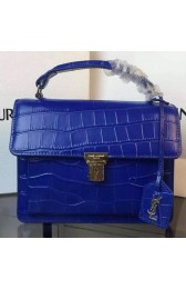 Copy Hot SAINT LAURENT Structured Top Handle Bag Croco Leather YSL5569 Blue VS08232