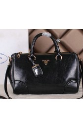 Prada Bright Leather Boston Bag BN6260 Black VS01382